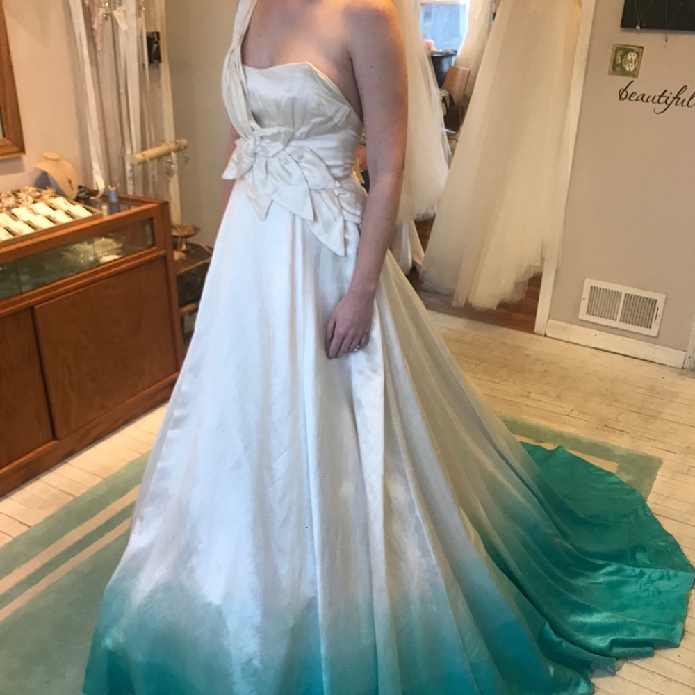 🌎 ECO Teal Ombré Dyed HEMP SILK ECO 👗 - Picture 2 of 5